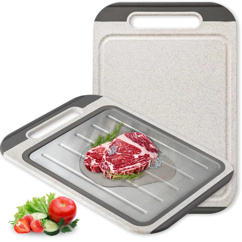 304 Stainless Steel Cutting Board for Kitchen Double Sided Meat Cutting Board with Diversion Groove/Grater Food-Grade Wheat Straw PP Material Anti-slip Easy to Clean (Medium)