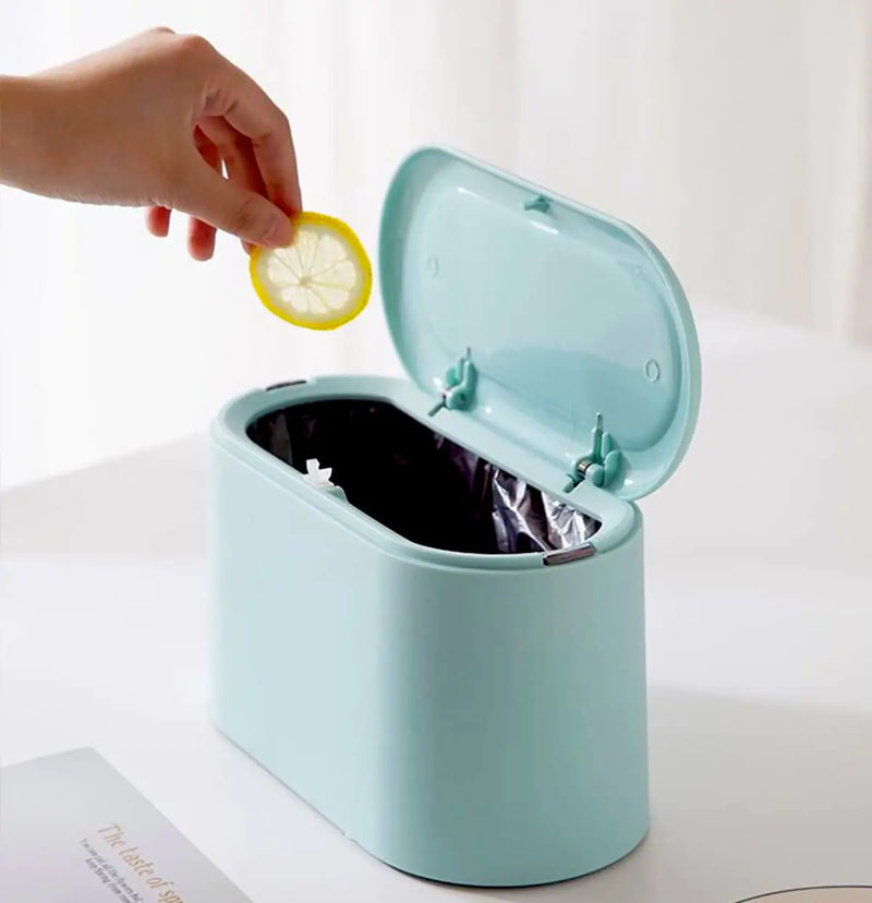Mini Trash Can with Lid - Removable Small Garbage Can Tiny Plastic Trash Bin Pop Up Countertop Wastebasket Counter Garbage Lint Bin for BathroomOfficeKitchenDeskCoffee Table(Sky Blue)