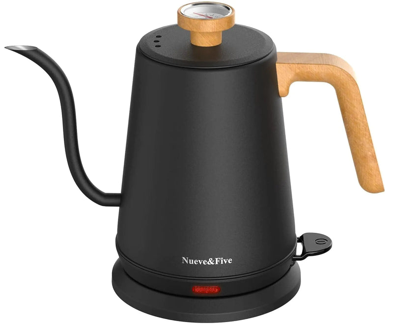 Nueve&Five Gooseneck Electric Kettle with ThermometerElectric Tea Kettle 1L with Auto Shut-Off，1000W Hot Water Kettle of Stainless SteelPour Over Kettle for Coffee & Tea -White