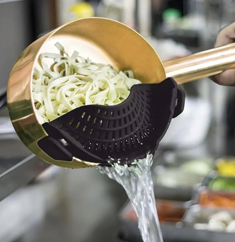 Generic Clip On Silicone Strainer for Pots and Pans Pasta Strainer Food Strainer for Meat Vegetables Fruit Gray Fits all Stain1