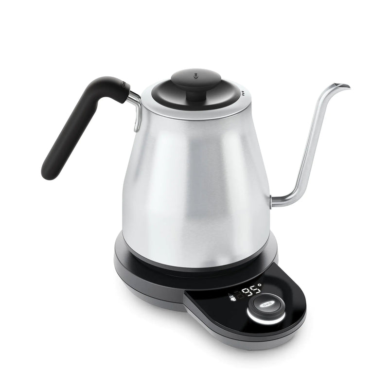 OXO Brew Gooseneck Electric Kettle – Hot Water Kettle Pour Over Coffee & Tea Kettle Adjustable Temperature Built-In Brew Timer Stainless Steel 1L