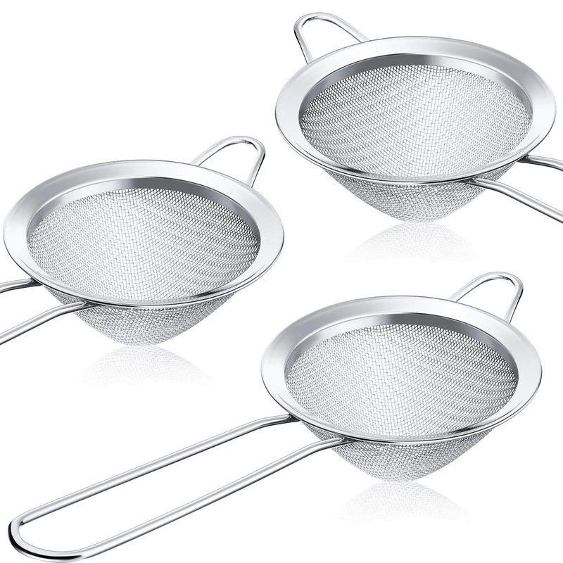 3 Pieces Tea Strainers Cocktail Strainer Stainless Steel Fine Mesh Strainer Colander Conical Food Loose Tea Strainer Practical Bar Strainer Tool (Silver3.3 Inches)