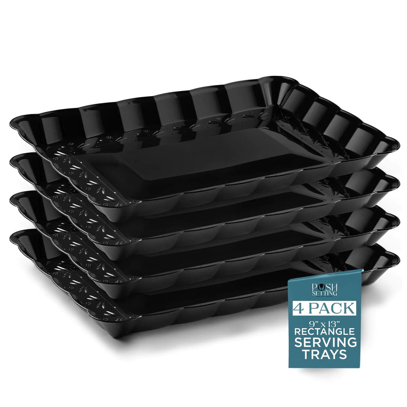Posh Setting - Plastic Trays for Serving Food Black Serving Trays for Party Plastic Serving Trays Serving Dishes for Parties Plastic Platters & Food Trays for Party Plastic Serveware-9x13