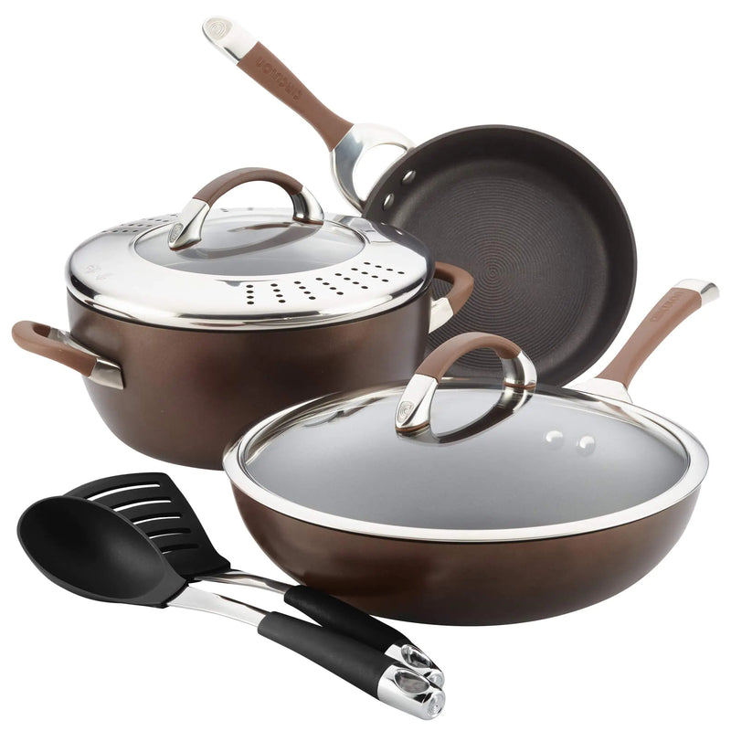 Circulon Symmetry Hard Anodized Nonstick Cookware Utensil and Recipe Booklet Set 7 Piece Chocolate