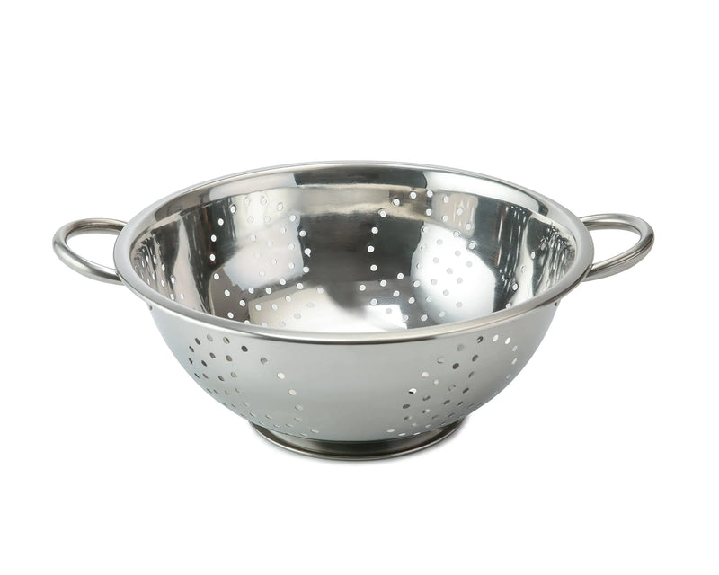 Vinod Stainless Steel Colander | 9.5 inches in Diameter | Dishwasher Friendly Strainer | Perforated Base | Suitable For Straining Fruits Vegetables Noodles Pasta Spaghetti | Steel Handles