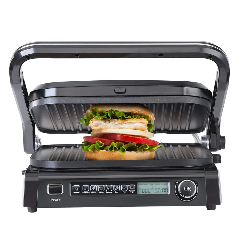 VEVOR 7 IN 1 Electric Contact Grill1800W Indoor Panini Press GriddleStainless Steel Teppanyaki Grill with Nonstick&Removable Iron Plate 0-446℉ Adjustable Temp ControlLCD Display110V