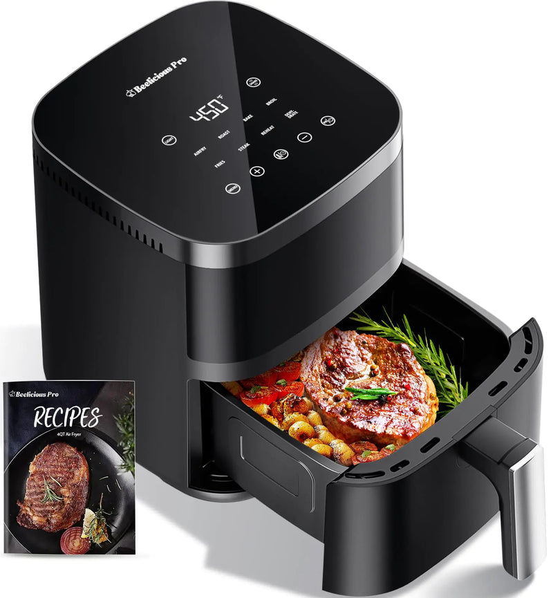 Air Fryer Beelicious 8-in-1 Smart Compact 4QT Air Fryers with Viewing WindowShake Reminder450°F Digital Airfryer with Flavor-Lock TechDishwasher-Safe & NonstickFit for 1-3 People Black