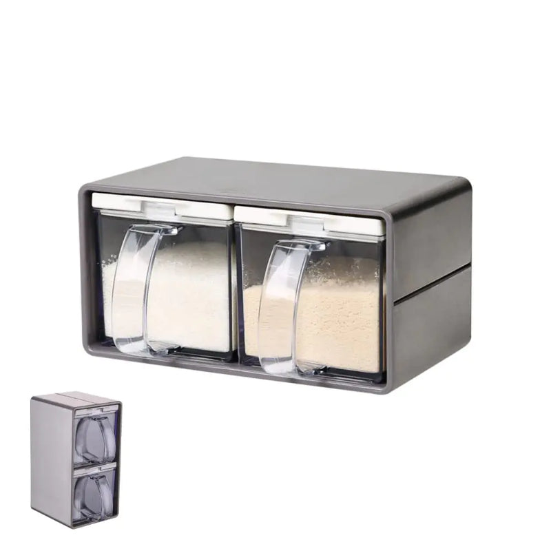 MAR·WENSED 2-Piece Clear Seasoning Box Set with Lid & Spoon – For Salt, Sugar, Pepper & Spices