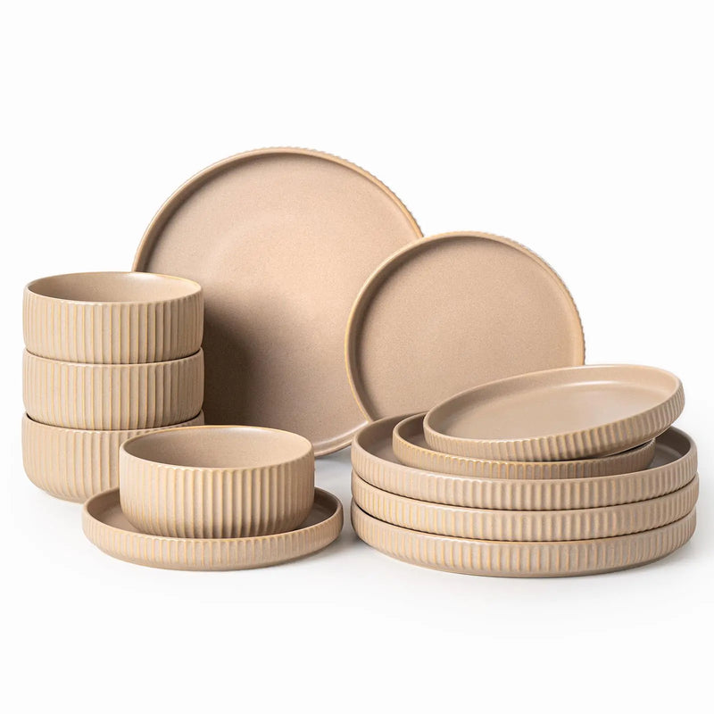 FOBENTA Dinnerware Sets for 4Dylan Ceramic Microwave Safe Plates and Bowls Sets12 Piece Matte Chip Resistance Dish SetHome Essentials Oven & Dishwasher Safe Stoneware Dinnerware Set
