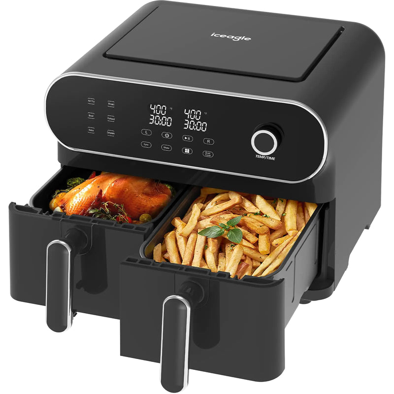 iceagle Dual Air Fryer 11 Qt - Large Airfryer with 2 Independent Baskets Digital Touchscreen Shake Smart Sync & Dual Cook to Air Fry Roast Dehydrate for Quick & Crispy Meals 95-400℉ 1700 W