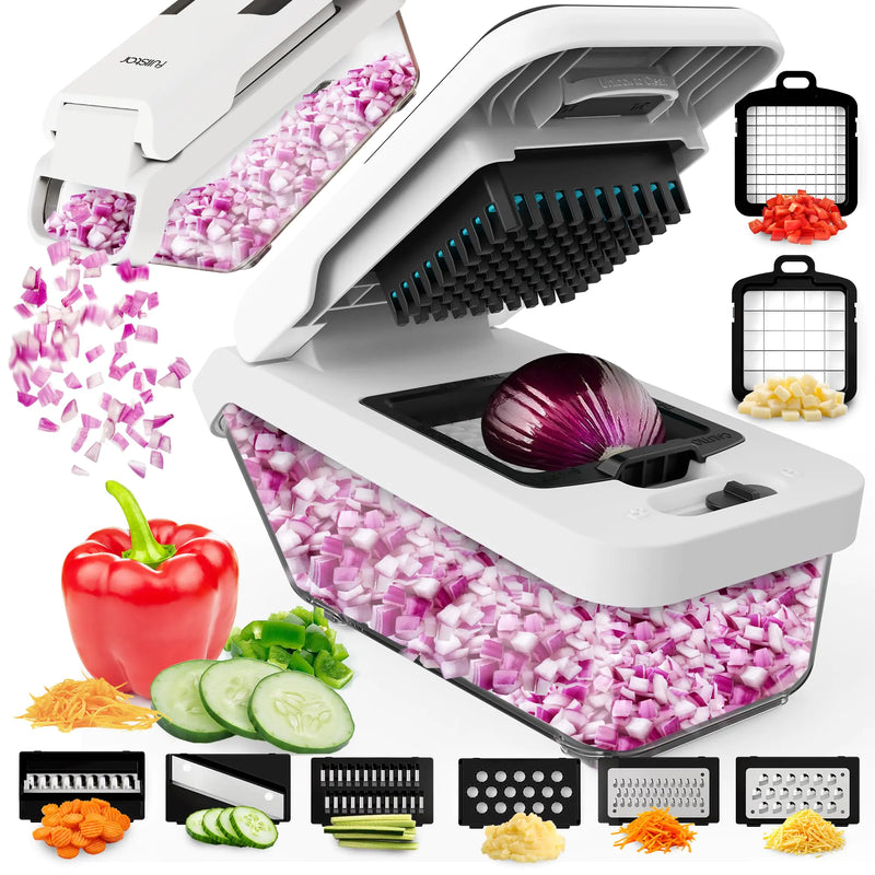 Fullstar 8-in-1 Vegetable Chopper & Slicer with Container, Lid, and Handle – For Veggies, Cheese, Salad