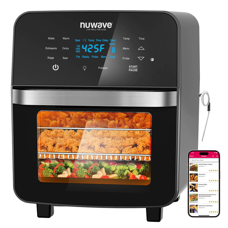 Nuwave Brio 15.5Qt 10-IN-1 Air Fryer Rotisserie Oven XL Family Size Even & Crisp AirFry Reheat Roast Dehydrate for Quick Meals 50°-425°F Control 100 Presets & 50 Memory Dishwasher-Safe 1800W