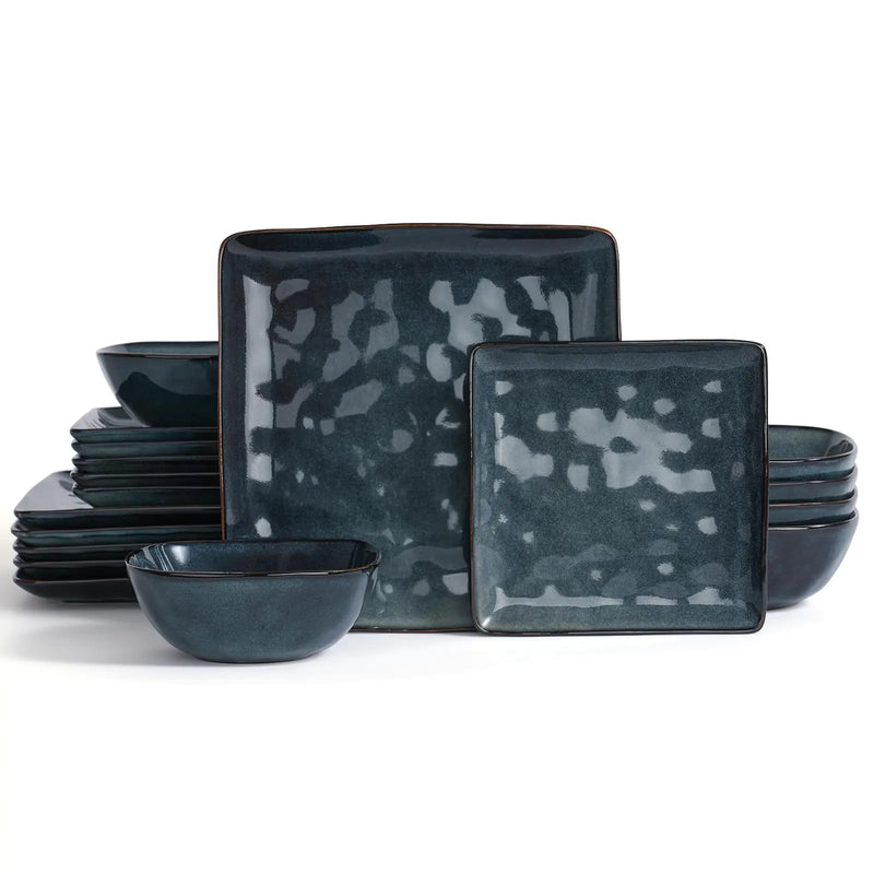 Famiware Ocean Square Plates and Bowls Set 18 Pieces Dinnerware Sets Dishes Set for 6 Microwave and Dishwasher Safe Scratch Resistant Deep Forest