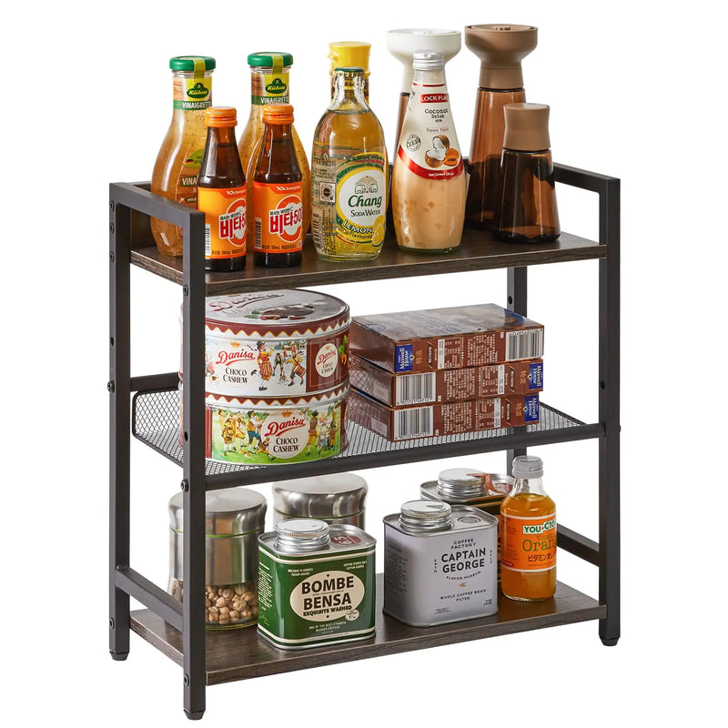 IBUYKE 3-Tier Industrial Spice Rack & Counter Shelf – Dark Grey Kitchen, Office & Living Room Organizer
