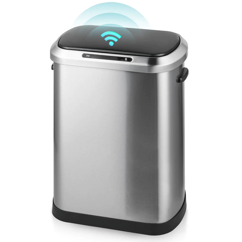 Athena Collection Automatic Trash Can Motion Sensor Garbage Can with Lid 13 Gallon Smart Trash Can 50 Liter Stainless Steel Waste Bin for Bathroom Kitchen Office Living Room Bedroom Silver