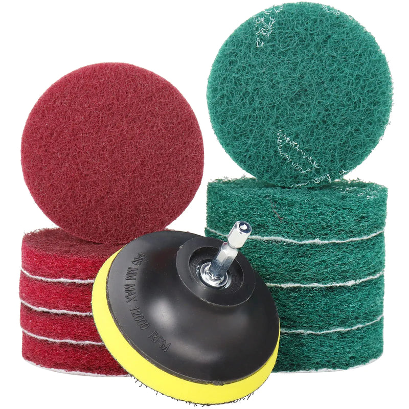 3 Inch Drill Brush Power Scouring Pads - Heavy Duty Tub and Tile Cleaner - Household Cleaning Kit Includes Drill Attachment 5 Red 5 Stiff Green Scrubber Pads